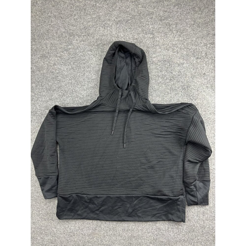Nike Dri Fit Hoodie Womens Large‎ Black Ribbed Pullover Sweatshirt Athletic